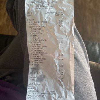 McDonald's - Receipt of purchase - Burgers Near Me - Midlothian, Texas McDonald's - Receipt of purchase - Burgers Near Me - Midlothian, Texas