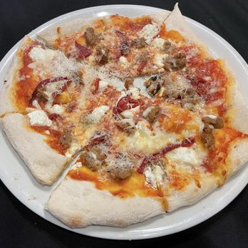 Valeria - Pizza Francesco with Italian sausage, mozzarella, goat cheese, and roasted bell peppers - Pizza Near Me - Boerne, Texas Valeria - Pizza Francesco with Italian sausage, mozzarella, goat cheese, and roasted bell peppers - Pizza Near Me - Boerne, Texas
