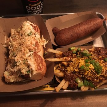 Dog Haus - Pasadena - Chilli cheese fries, corn dog, and another night in bancock #doghaus - New American Near Me - Pasadena, California