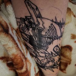 Still healing Denji tattoo also done by Chris  (it's wrapped in saniderm)