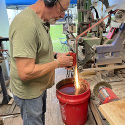 ButterHog Forge - Student grinding his knife!