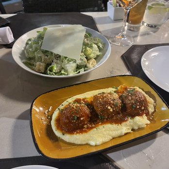 Dolce Italian - Caesar and meatballs with polenta - Italian Near Me - Miami Beach, Florida