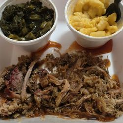 Michael D's BBQ - Collard greens, Mac n cheese, and pulled Pork.