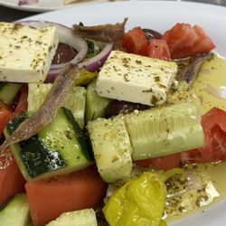 The Horiataki salad has anchovy and homemade dressing