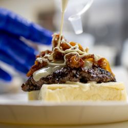 Plates And Platters - Burger sliders with caramelized onions bacon and garlic aioli