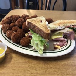 Vicario's Pizza - Club sandwich and breaded mushrooms