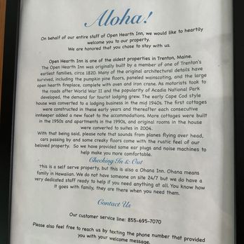 Open Hearth Inn - Plaque on wall explaining the noise of the planes. This is not mentioned on website. Very loud. - Hotels Near Me - Trenton, Maine