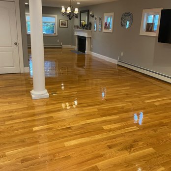 Mr. Sandless - Southeast Mass - Living and dining room floor refinished with a satin top coat. - Flooring Near Me