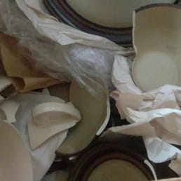 Pulerized dishes. One of many sad surprises on examining my household items moved by Alot for Less