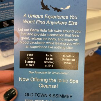 Garra Fish Spa experience - Some of the menu - Day Spas Near Me - Kissimmee, Florida Garra Fish Spa experience - Some of the menu - Day Spas Near Me - Kissimmee, Florida