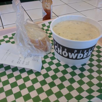 Pike Place Chowder - Pacific Place - New England Chowder with Sourdough bread (included) - Seafood Near Me - Seattle, Washington Pike Place Chowder - Pacific Place - New England Chowder with Sourdough bread (included) - Seafood Near Me - Seattle, Washington