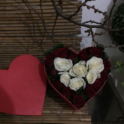 Greenfield Flowershop - 1 doz Red and white Roses heart shape box