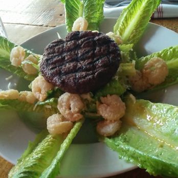 LoKal - Shrimp Ceasars salad with a beef patty on the top - Burgers Near Me - Miami, Florida LoKal - Shrimp Ceasars salad with a beef patty on the top - Burgers Near Me - Miami, Florida