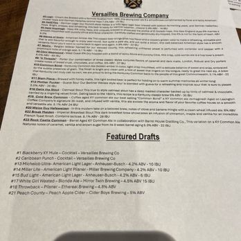 Versailles Brewing - Beer menu - Brewpubs Near Me - Versailles, Kentucky