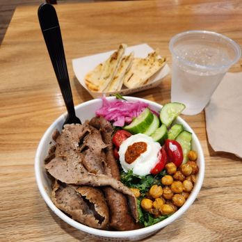 Nick The Greek - Mediterranean bowl with gyro, no hummas as requested (allergy) - Greek Near Me - Elk Grove, California