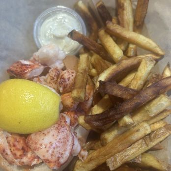 Spinnakers - LOADED lobster roll and delish fries!! - Seafood Near Me - Wells, Maine