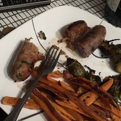 Amazing sausages: blueberry maple bacon, turkey spinach feta and "stooopid good"