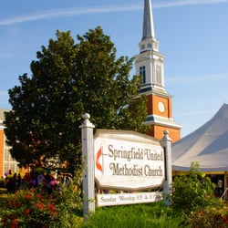 Springfield United Methodist Church - Springfield United Methodist Church, tent from Spring Festival in background.