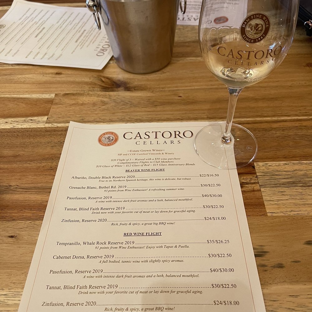Castoro Cellars - Tasting menu. - Wineries Near Me - Templeton, California Castoro Cellars - Tasting menu. - Wineries Near Me - Templeton, California
