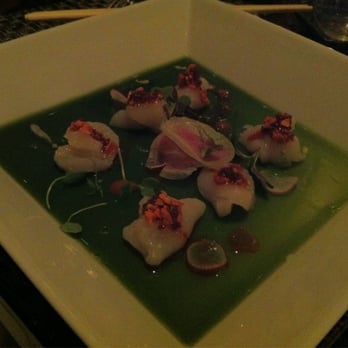 Zen Kitchen - RW2012 course 1 - green apple & cilantro jelly, sashimi of Hokkaido scallop & garlic salsa - Sushi Bars Near Me - Las Vegas, Nevada Zen Kitchen - RW2012 course 1 - green apple & cilantro jelly, sashimi of Hokkaido scallop & garlic salsa - Sushi Bars Near Me - Las Vegas, Nevada