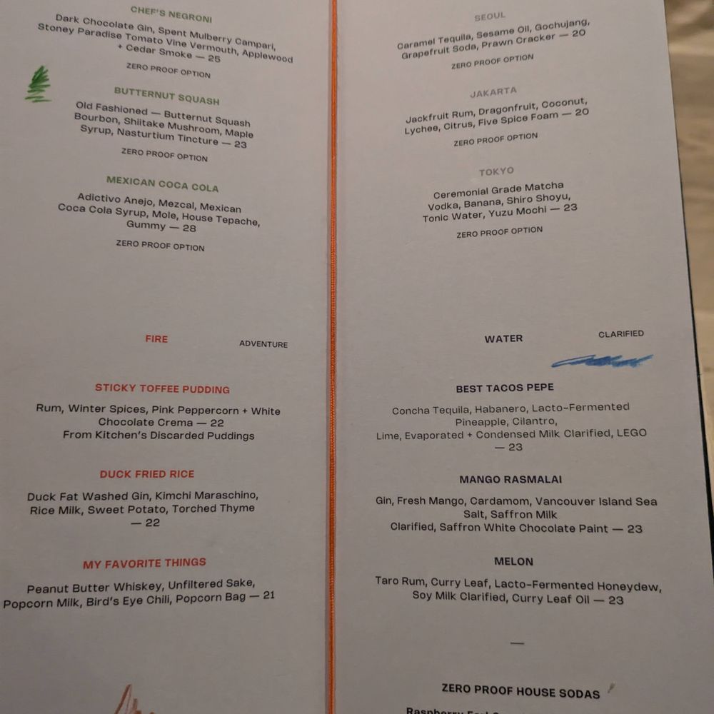Elem Vancouver - Cocktails menu. Sat evening 2024-12-28 - Canadian (New) Near Me - Vancouver, British Columbia