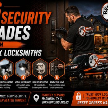 Rekey Xpress Locksmith - Top 6 Home Security Upgrades from Magnolia TX Locksmiths - Keys & Locksmiths Near Me - Montgomery, Texas Rekey Xpress Locksmith - Top 6 Home Security Upgrades from Magnolia TX Locksmiths - Keys & Locksmiths Near Me - Montgomery, Texas