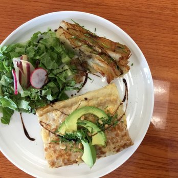 Bonjour Cafe - This is a crepe with truffle potatoes & the side salad. - Cafes Near Me - Katy, Texas