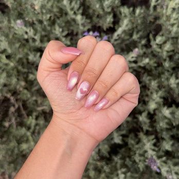 Solei Nail Bar - Medium coffin cat eye with heart design - Nail Salons Near Me - Las Vegas, Nevada Solei Nail Bar - Medium coffin cat eye with heart design - Nail Salons Near Me - Las Vegas, Nevada
