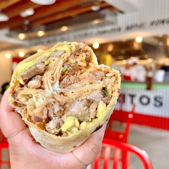 The Taco Stand - Bistec Ranchero Burrito. Cut in half and folded to see the inside. - Fast Food Near Me - Laguna Beach, California