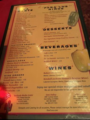 Menu photo 1 Don Cuco Mexican Restaurant Simi Valley, CA