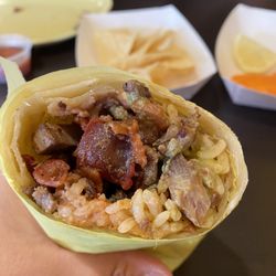 Los Victors - Campechano burrito, has steak and bacon, beans, cheese and rice, no pico or sour cream