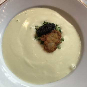 Le Coucou - Cucumber soup with fried oyster and caviar - French Near Me - New York, New York
