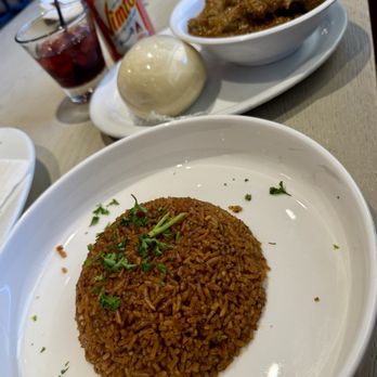 Calabash African Kitchen - Side of Jollof Rice & Okra Stew "Soup Kanja" & Fufu "Pounded Yam" - African Near Me - Las Vegas, Nevada
