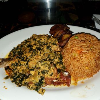 Bukom Cafe - Egusi with fish, jollof rice, and plantains. My fav meal! - Bars Near Me - Washington, DC, District of Columbia