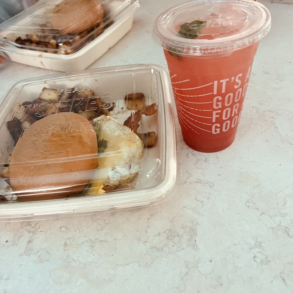 First Watch - Two Elevated Egg Sandwiches with seasoned potatoes and the Watermelon Wake-Up seasonal drink. - Breakfast & Brunch Near Me - Cape Coral, Florida First Watch - Two Elevated Egg Sandwiches with seasoned potatoes and the Watermelon Wake-Up seasonal drink. - Breakfast & Brunch Near Me - Cape Coral, Florida