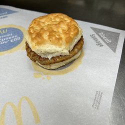 McDonald's - Sausage Biscuit is so delicious. The biscuit is so soft and the flavor of the meat as a bit of a kick to it in my opinion.