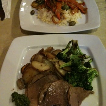 Cafe Paprika - Marinated fish tagine (top) and mint roasted lamb (bottom) - Mediterranean Near Me - Bridgton, Maine