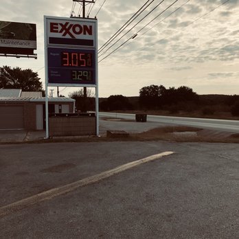 Exxon - Sign by the Street - Gas Stations Near Me - MARBLE FALLS, Texas