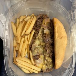 Pardon My Cheesesteak - Big cat combo: cheese steak and very small portion of fries
