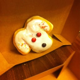 The dog shaped donuts are fun. The dog shaped donuts are fun.