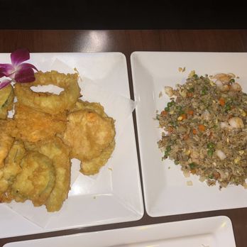 Asahi Sushi - Veggie tempura appetizer and shrimp fried rice - Sushi Bars Near Me - Clinton Township, Michigan