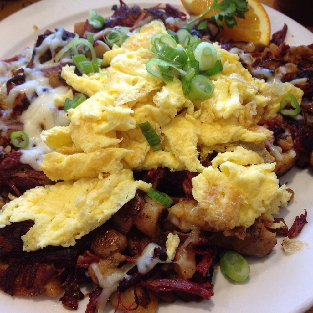 Beach Break Cafe - Corn beef hash w 2 scramble eggs - Breakfast & Brunch Near Me - Oceanside, California