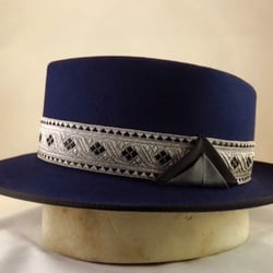 The Brass Rooster - Hand made fur felt men's diamond crown hat in royal blue.