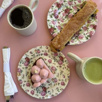 Chaumont - Matcha latte, vegan gluten free hazelnut rose cake, pan suisse, and coffee - Bakeries Near Me - Santa Monica, California Chaumont - Matcha latte, vegan gluten free hazelnut rose cake, pan suisse, and coffee - Bakeries Near Me - Santa Monica, California