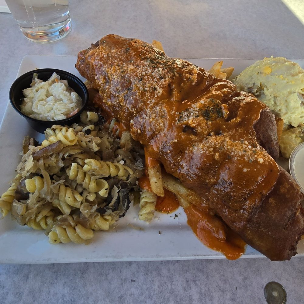 Sonny Red's - FIRE Fish, lazy perogi, cole slaw, potato salad, fries, Bleu cheese dip - Pizza Near Me - Lackawanna, New York