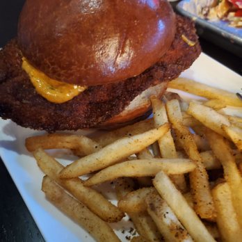 Square Roots - Smashville Hot Chicken Sandwich with Cajun Fries. Excellent sandwich - Gastropubs Near Me - Crown Point, Indiana