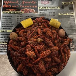 Black Smoke BBQ & Crawfish - Crawfish (season currently over) but we shrimp, sausage potatoes and corn for the seafood lover