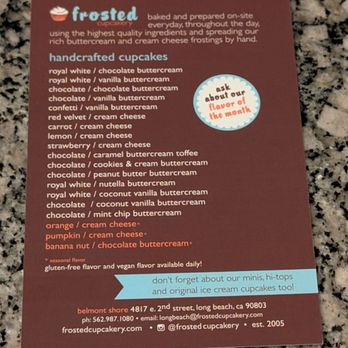 Frosted Cupcakery - Cupcake flavors - Bakeries Near Me - Long Beach, California
