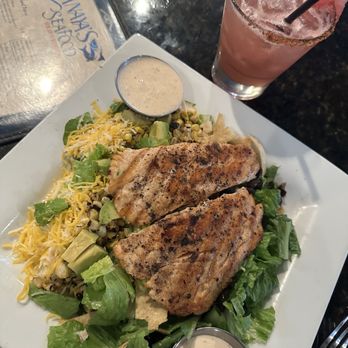 Anaya's Seafood Scratch Kitchen - Southwestern Cobb Salad with Salmon and the Watermelon margarita. - Seafood Near Me - Richardson, Texas Anaya's Seafood Scratch Kitchen - Southwestern Cobb Salad with Salmon and the Watermelon margarita. - Seafood Near Me - Richardson, Texas