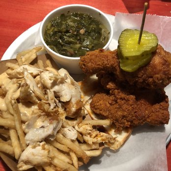 Tumble 22 - 1/4 Dark Meal - Leg, thigh, and two sides - The chicken is Slap Yo Momma Good, Greens are delicious, Dirty Fries are alright - Chicken Shop Near Me - Cedar Park, Texas